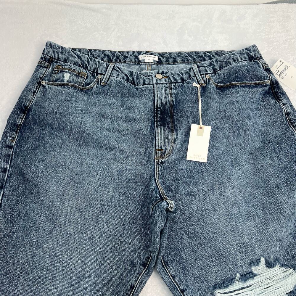 Good American Plus 20 Classic Slim Straight Distressed Denim Blue High Rise NWT - Picture 11 of 13